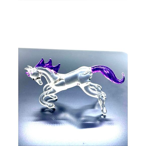 Hand Blown Kneeling Glass Horse Figurine Murano Style Equestrian Purple Mane - Picture 4 of 7
